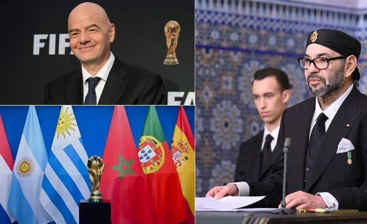 Fotos del Rey de Marruecos y Giovanni Infantino, presidente de FIFA. - 
