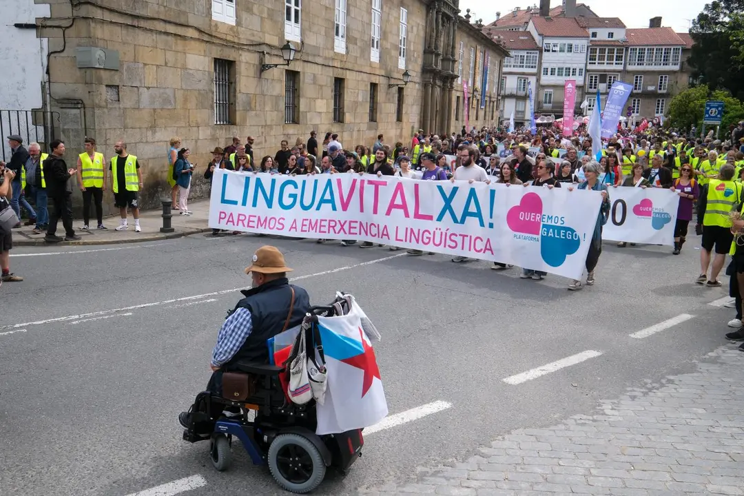 Decenas de personas durante una manifestaci&oacute;n por el uso de la lengua  - C&eacute;sar Arxina / Europa Press
