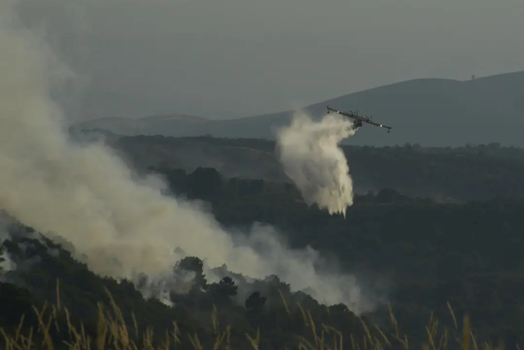 Medios a&eacute;reos de extinci&oacute;n en el incendio de Vilardev&oacute;s (Ourense) - Rosa Veiga / Europa Press