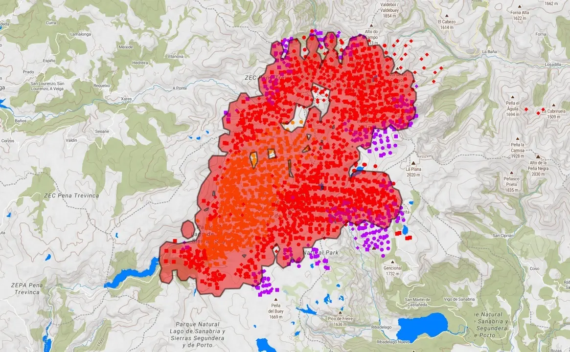 Incendio en Pena Trevinca, desde el visor Copernicus, a 18 de agosto de 2025.
- COPERNICUS