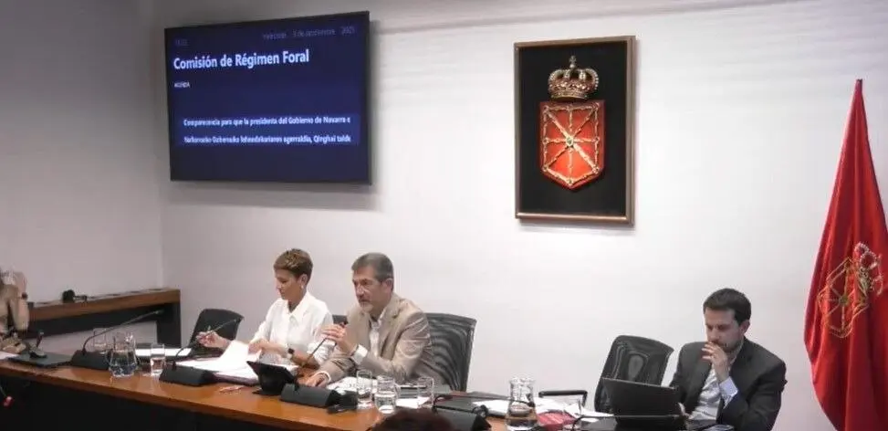 Mar&iacute;a Chivite, durante la comparecencia parlamentaria | Parlamento de Navarra