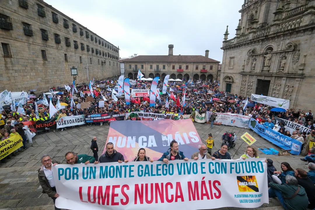 Decenas de personas durante la manifestaci&oacute;n contra la gesti&oacute;n de la Xunta de Galicia en los incendios forestales | C&eacute;sar Arxina / Europa Press