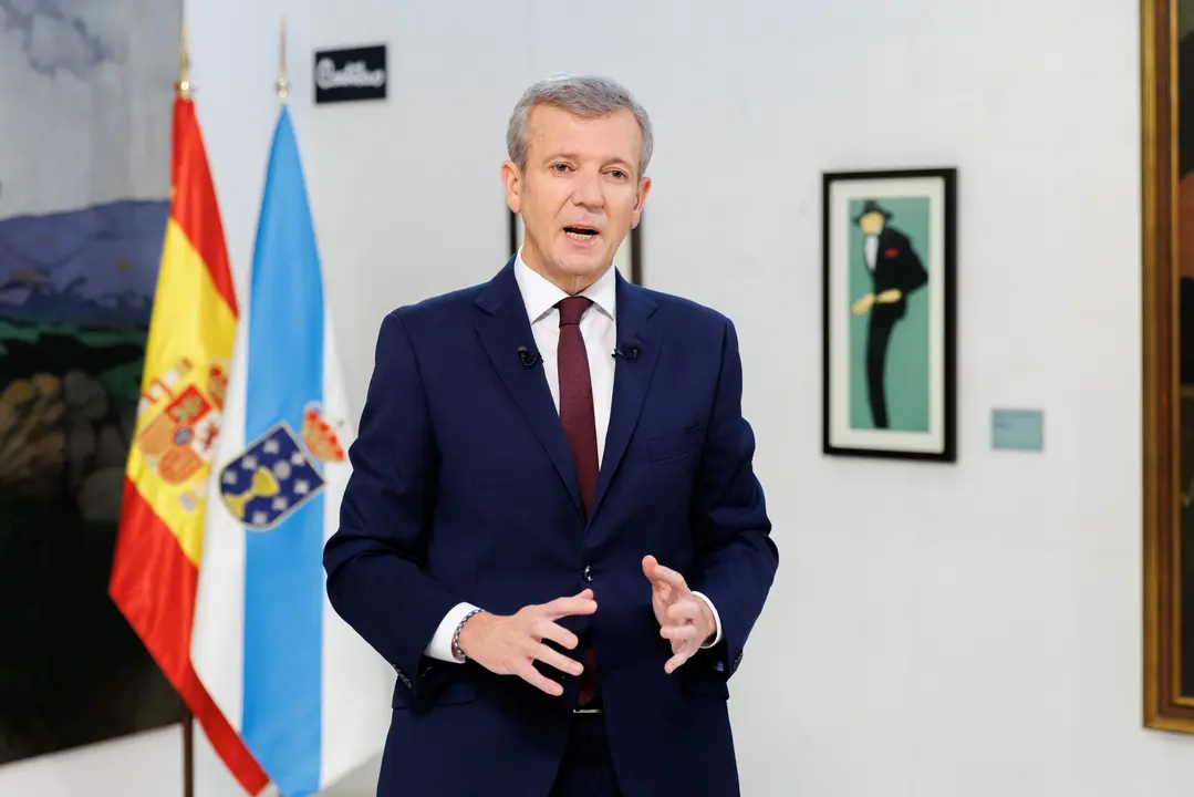 El presidente de la Xunta, Alfonso Rueda, durante la grabaci&oacute;n del mensaje de Fin de A&ntilde;o de 2025. Museo Provincial (Pontevedra)
- XUNTA DE GALICIA