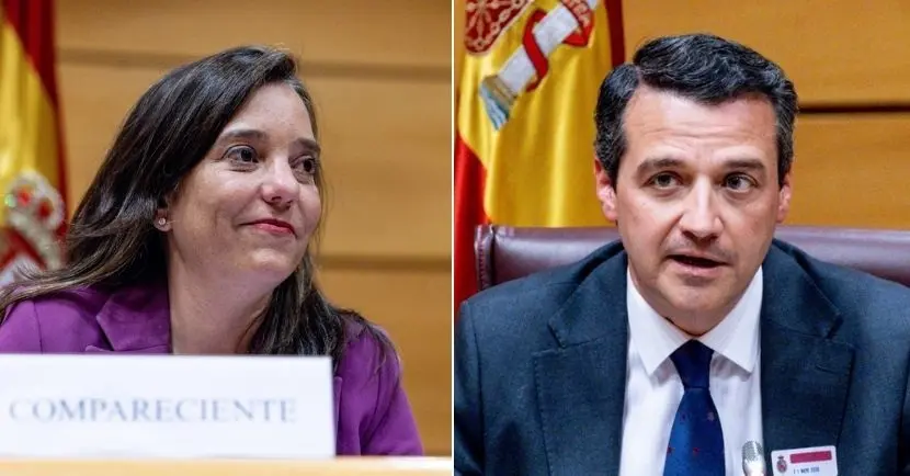 La alcaldesa de A Coru&ntilde;a, In&eacute;s Rey, y el alcalde de C&oacute;rdoba Jos&eacute; Mar&iacute;a Bellido durante un acto en el Senado. | Europa Press.