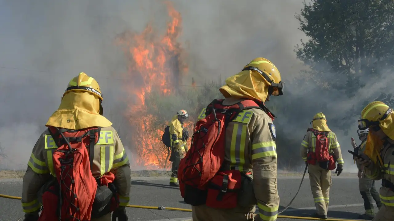 Bomberos, durante el incendio. - EP
