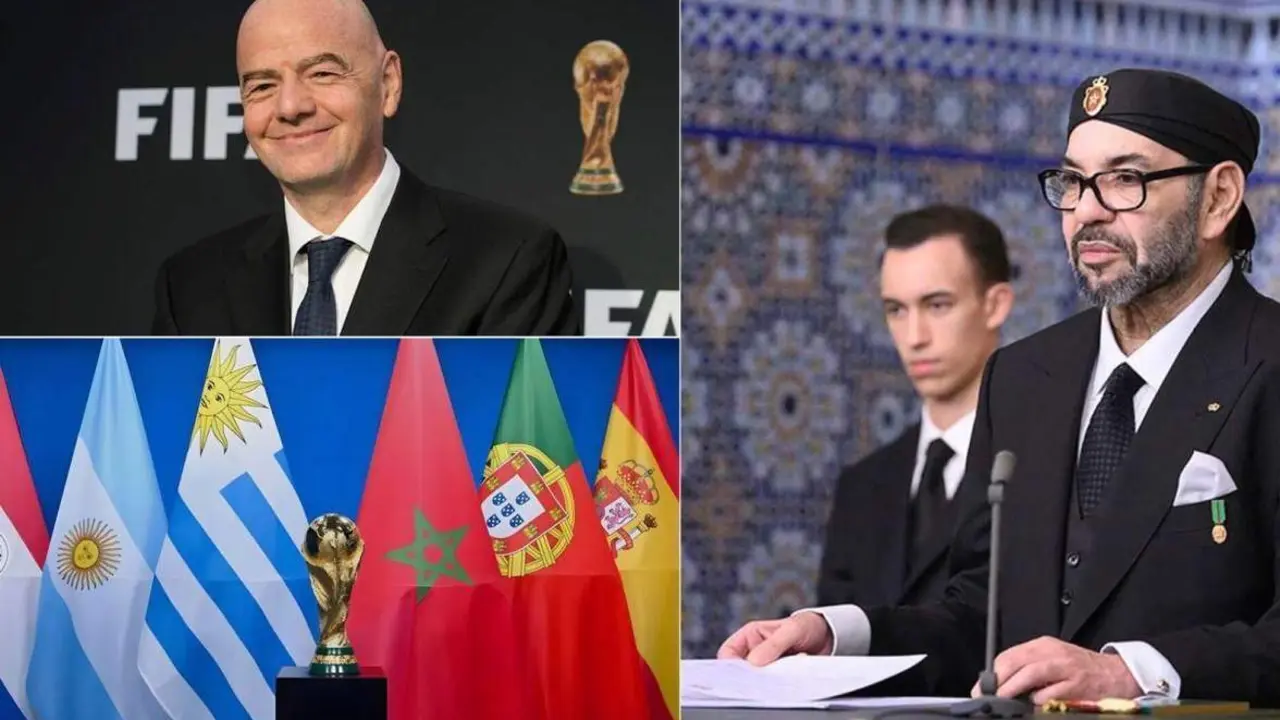 Fotos del Rey de Marruecos y Giovanni Infantino, presidente de FIFA. - 