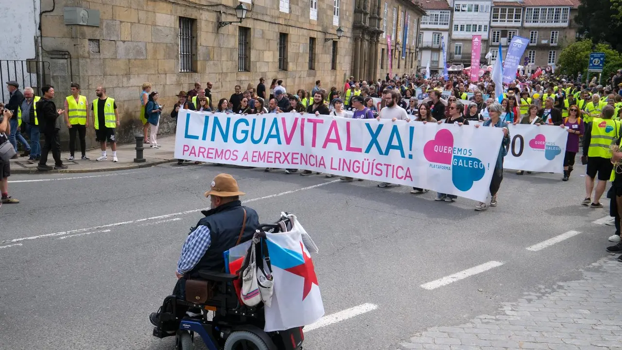 Decenas de personas durante una manifestaci&oacute;n por el uso de la lengua  - C&eacute;sar Arxina / Europa Press