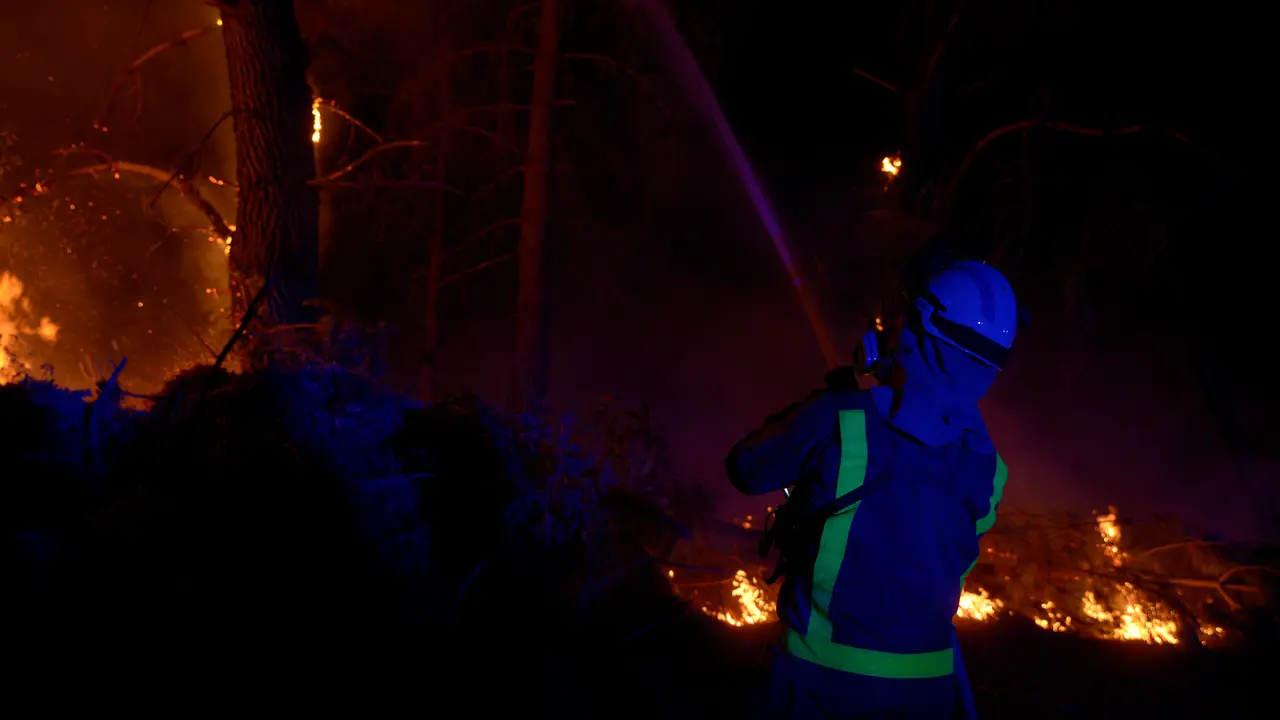 Bomberos forestales tratan de extinguir el fuego en Vences | Rosa Veiga / Europa Press