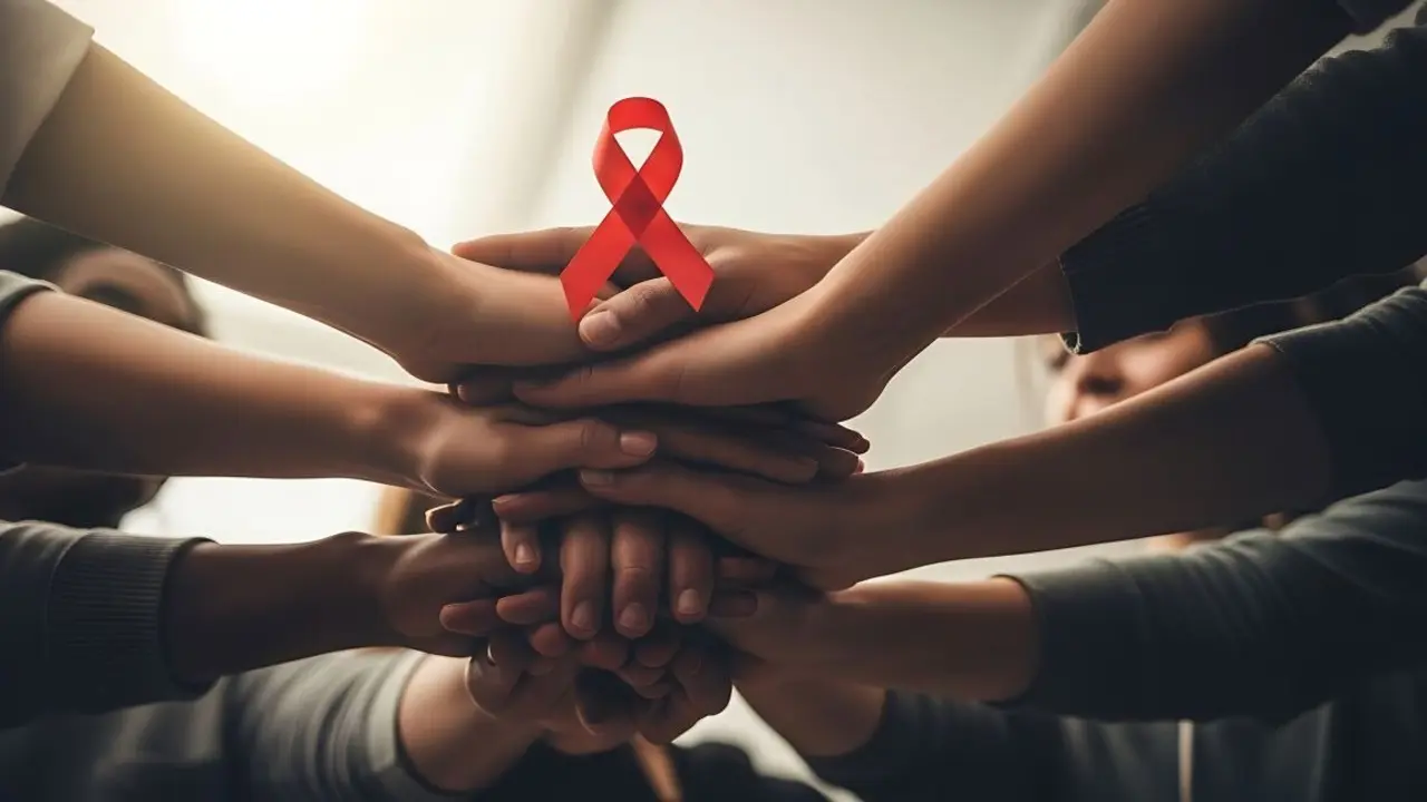 Lazo rojo sobre unas manos. | 123RF/xptushar